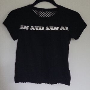 Guess Kids Active Wear Black Short Sleeve Tee with Mesh Detail